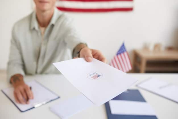 A close-up shot of official US government documents related to immigration law, with a blurred background of people waiting in line at a US embassy. The focus is on the legal text and official stamps on the documents.