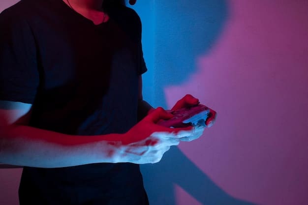 A close-up shot of a gamer's hands intensely playing a mobile esport title on their smartphone, with fast-paced action visible on the screen. The background is blurred, emphasizing the gamer's focus and the speed of the gameplay.