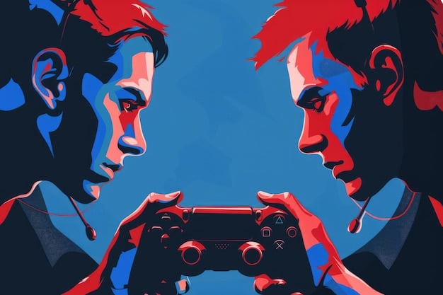 A digital artwork showing two split screens, one side representing the PlayStation 6 with immersive VR gaming, and the other representing the next Xbox with seamless cloud gaming capabilities, both showcasing advanced graphics and innovative controls.